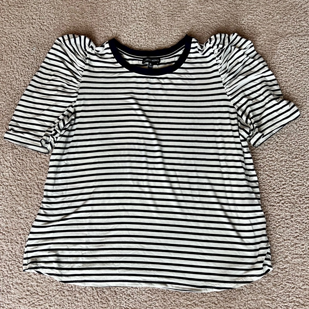 Navy and White Stripe Puff Sleeve Tee